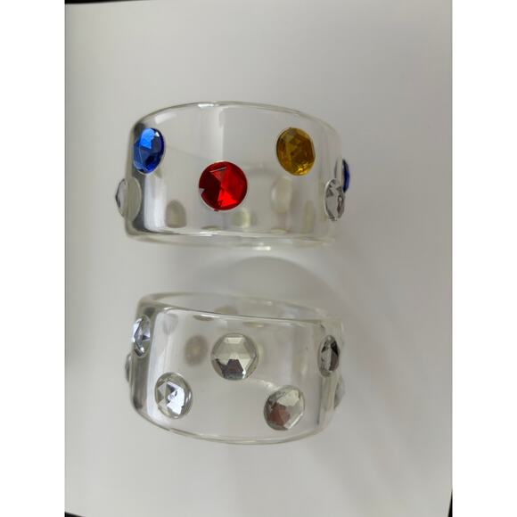 Lot of 2 Clear Lucite & Rhinestones Bracelets Vintage Retro - Picture 1 of 5